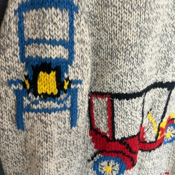 XXL cowichan handcrafted wool sweater with a “transportation” theme- incredible - Picture 9 of 15